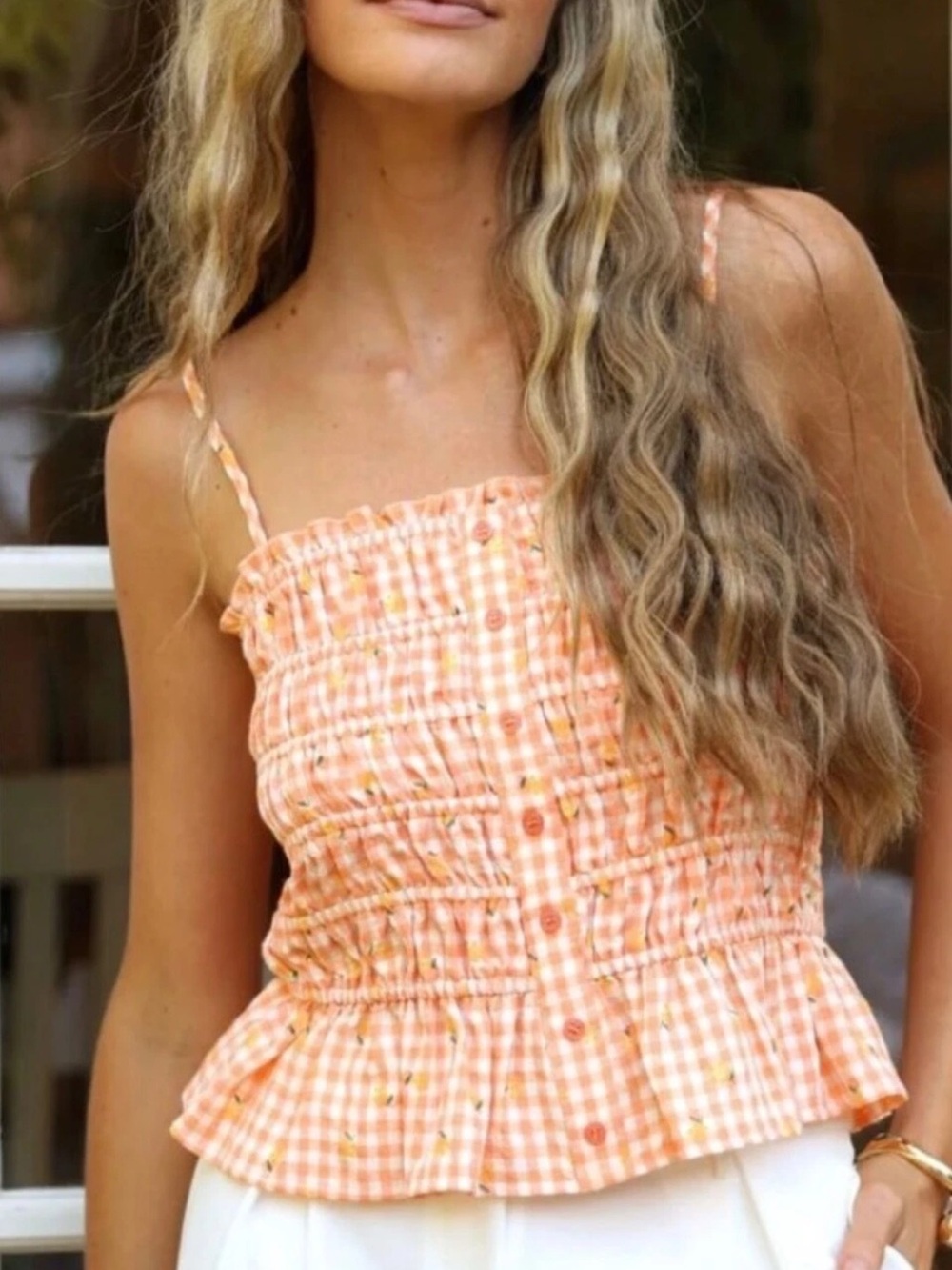 NEW‎ Greylin orange gingham printed top